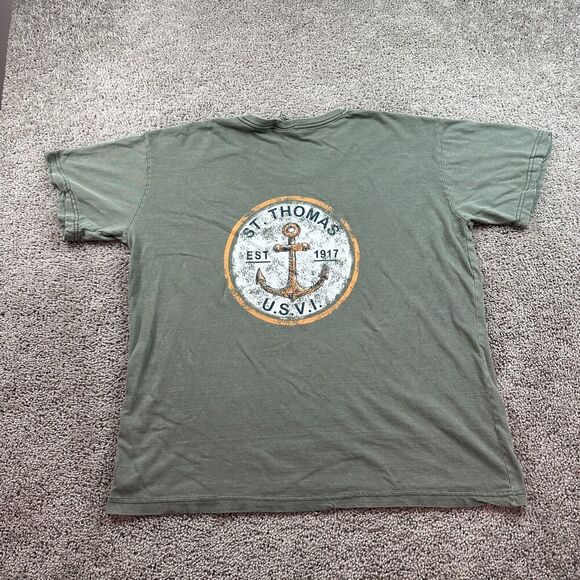St Thomas Shirt Mens Extra Large Green White Virgin Islans USVI Casual FLAW - Picture 2 of 12